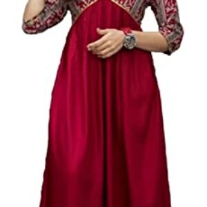CFK India Women's Cotton Maroon Kurta Dress for Women Stylish Dress for Women Soft Rayon Maroon Gota Work Kurti for Women (X-Large)