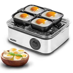 AGARO Grand Egg Boiler and Poacher,2-in1 Boils 8 Eggs, Poach 4 Eggs, Steamed Vegetables, 3 Boiling Modes, Stainless Steel Body, Transparent Lid, 500 Watts, Silver