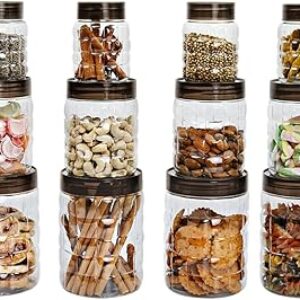 CELLO Checkers Pet Plastic Airtight Canister Set | Food grade and BPA free canisters | Air tight seal & Stackable Transparent | 300ml x 6, 650ml x 6, 1200 x 6, Set of 18