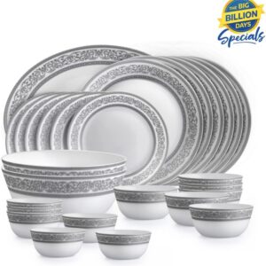 cello Pack of 27 Opalware Opalware x Amitabh Bachchan Solitaire Series Argento Dinner Set(Grey, Microwave Safe)
