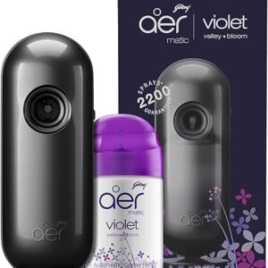 Godrej aer Matic Kit (Machine + 1 Refill) - Automatic Room Fresheners with Flexi Control Spray | Violet Valley Bloom | 2200 Sprays Guaranteed | Lasts up to 60 days (225ml)