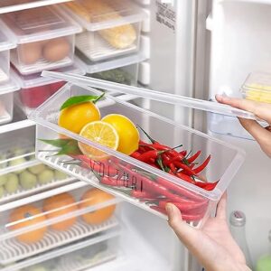 VOLTURI Fridge Storage Boxes (Pack of 6), Fridge Organizer with Removable Drain Plate Fridge Storage Containers Keeps Fruits, Vegetables, Meat, Fish Fresh Longer 1500 ML Container Box