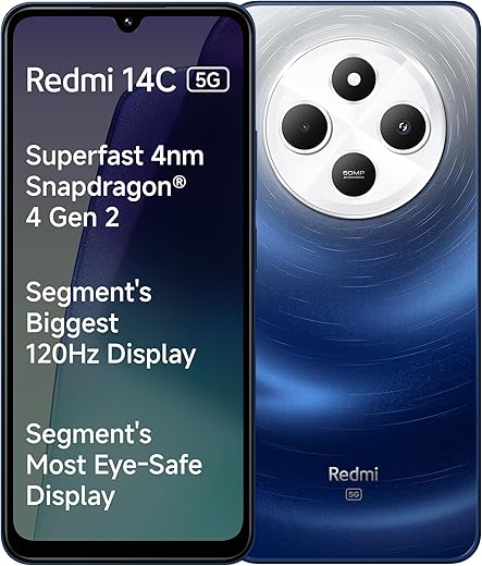 Redmi 14C 5G (Starlight Blue, 4GB RAM, 64GB Storage) | Superfast 4nm Snapdragon 4 Gen 2 | 120Hz 17.47cm (6.88”) Display | 5160mAh Battery | 50MP Dual Camera | Premium Starlight Design