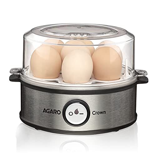 AGARO Crown Instant Egg Boiler 360 Watts, Boils Up to 7 Eggs with 3 Modes Heating/Stainless Steel Body (Silver)