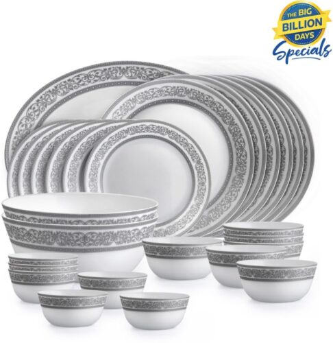 Cello Pack of 27 Opalware Opalware x Amitabh Bachchan Solitaire Series Argento Dinner Set  (Grey, Microwave Safe)