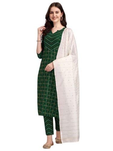 KAYVAL FASHION Women’s Weaving Cotton Solid Straight Kurta with Pant and Duppata