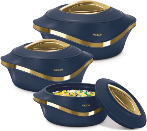 MILTON Pearl Inner Stainless Steel Jr. Set of 3 (455 ml, 860 ml, 1270 ml), Blue Pack of 3 Serve Casserole  (455 ml, 860 ml, 1270 ml)