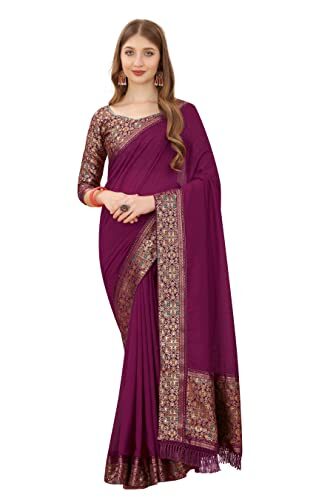 Sakhi Textile Lattest Bollywood Trending Vichitra Silk Saree For Womens With Heavy Jacquard Border
