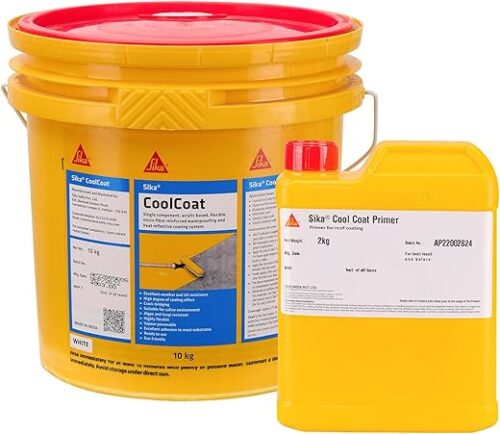 Sika CoolCoat Waterproofing coating system Heatreflective coating for roof slabs & terraces 10kg + Sika Waterproofing CoolCoat Primer waterbased primer Use as a seal coat for green construction 2kg