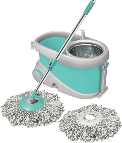 Spotzero by Milton Prime Mop with Big Wheels and Stainless Steel Wringer, (Aqua Green, 2 Refills)