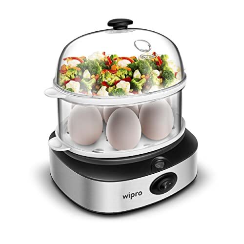 Wipro Vesta 360 Watts 4 in 1 Multicooker Egg Boiler|Concurrent Cooking|Boils up to 14 Eggs at a time |Steam Rice, Poach Eggs, Cook Vegetable & Boil Egg|3 Boiling Modes|1 Year Product Warranty